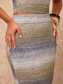 Lumalex Winter/Herbst, Ombre, rückenfreies Neckholder-Strickoberteil und -rock, 2 Stücke Set, glamouröses, elegantes Kleid, Herbst, neuer Stil, Damen, luxuriös, Abschlussball, Versammlung, Party, Bankett, bescheiden, altes Geld, kokett, Glitzer, Urlaubsparty, Rave, Festival, Ausflug, Urlaub, heiß, draußen, reich geschichtet, Hochzeitssaison, Bankett, Halloween, Weihnachten, Neujahr, schick, Herbst, neuer Stil, Damen, Gala-Nacht, zarte Romantik