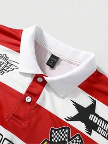 ROMWE MEN Men Half-Zip Casual Preppy Long Sleeve Versatile Digital Striped Sports T-Shirt, Fall