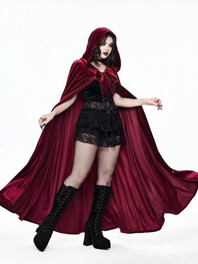 Goth Chapeau surdimensionné gothique vintage rouge foncé et cape mystérieuse, convient pour Halloween