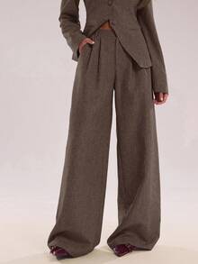 SHEIN BAE Minimalist Elegant Commuter Casual Straight Leg Pants Autumn Winter Clothes For Women - Coffee Brown - View 1