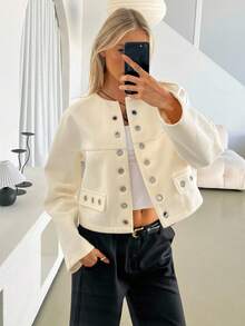 Siren Gaze Áo khoác khoét lỗ thời trang đường phố mới thu đông dành cho nữ - Màu be - Xem 5