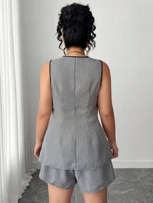 Elenzga Conjunto Plus Size Elegante Ajustado de 2 Peças