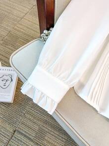 SHEIN CURVE+ 女士优雅长袖荷叶边波尔卡圆点系带衬衫