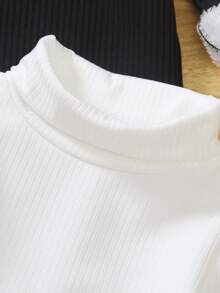 3pcs/Set Girls Turtleneck Black, White & Pink Long Sleeve T-Shirts, Fluffy Lining, Suitable For Home & Daily Wear, Autumn/Winter - Multicolor - View 6