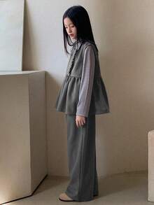 DAZY 2pcs Tween Girls Fall Outfit - Sleeveless Shirt Vest + Pants Set - Grey - View 1