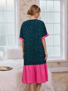 CottageSlumber Romantic Bubble Crinkle Print Color Block Women Long Nightgown - Multicolor - View 2