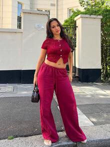 NegzBox Calças de algodão femininas casuais de cintura alta e perna reta