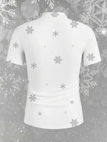 Manfinity Homme Fashionable Casual Christmas Cute Deer Print Fitted Polo Shirt With Zipper, Short Sleeve For Men - Grey - View 5