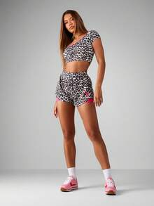 Missguided x Playboy Leopard Print Workout Crop Top Athletic Tank Performance Wear Pink Trim Sports Bra Style Running Gym Training Active Wear - Multicolor - View 4