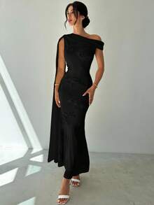 Firerie Đầm Maxi dài chấm đất dáng đuôi cá màu vàng, dáng ôm body, thêu lưới, sang trọng, thanh lịch, tinh tế, lãng mạn dành cho nữ dự tiệc khiêu vũ - màu đen - Xem 7