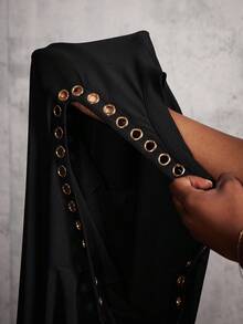 SHEIN SXY Plus Size Women's Long Sleeve Left Shoulder Hollow Out Eyelet Decor Bodycon Long Dress, Autumn/Winter Bodycon Plus Size Dress One Shoulder Dress Curve