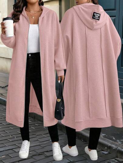 EMERY ROSE Plus Size Women's Letter Graphic Long Sleeve Casual Zip-Up Hoodie Jacket Fall Winter Cloth For Women Autumn