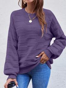 EMERY ROSE Suéter casual de unicolor con hombros caídos, otoño/invierno - Bold Plum - Ver 3