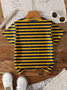 SHEIN | PAW Patrol 小男孩休闲时尚街头卡通字母条纹印花短袖T恤，夏季 - 白色 - 查看 2