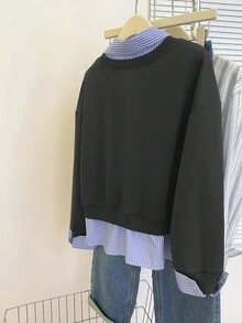 INAWLY Casual Commute Minimalist Versatile Long Sleeve Loose Fit Women Sweatshirt - Light Grey - View 2