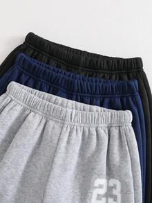 3 件套男童休闲图案印花运动裤，适合秋冬日常、通勤、上学、运动，多种颜色和款式