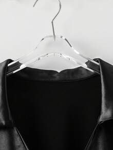 Lacomfia Plus Size Women Satin V-Neck Long Sleeve Ruched Waist Stretchy Elegant Blouse - Black - View 5
