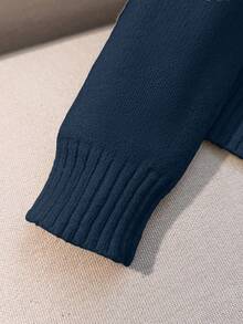 Franclia New Autumn/Winter Off-Shoulder Unique Sexy Luxurious High-End Women Sweater - Navy Blue - View 3