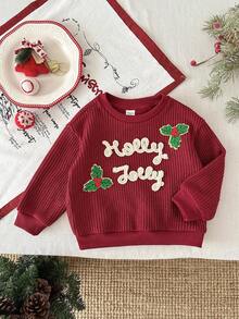 LMoss Kids LMoss 女婴字母圆领休闲圣诞卫衣，秋冬季，节日婴儿服装，婴儿圣诞卫衣，舒适的秋冬款式，圣诞节，冬季，圣诞毛衣 - 紅色 - 查看 8