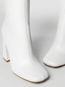 Solezae Women's Fashionable & Comfortable Knee-High Side Zipper Chunky Heel Boots - Beige - View 4
