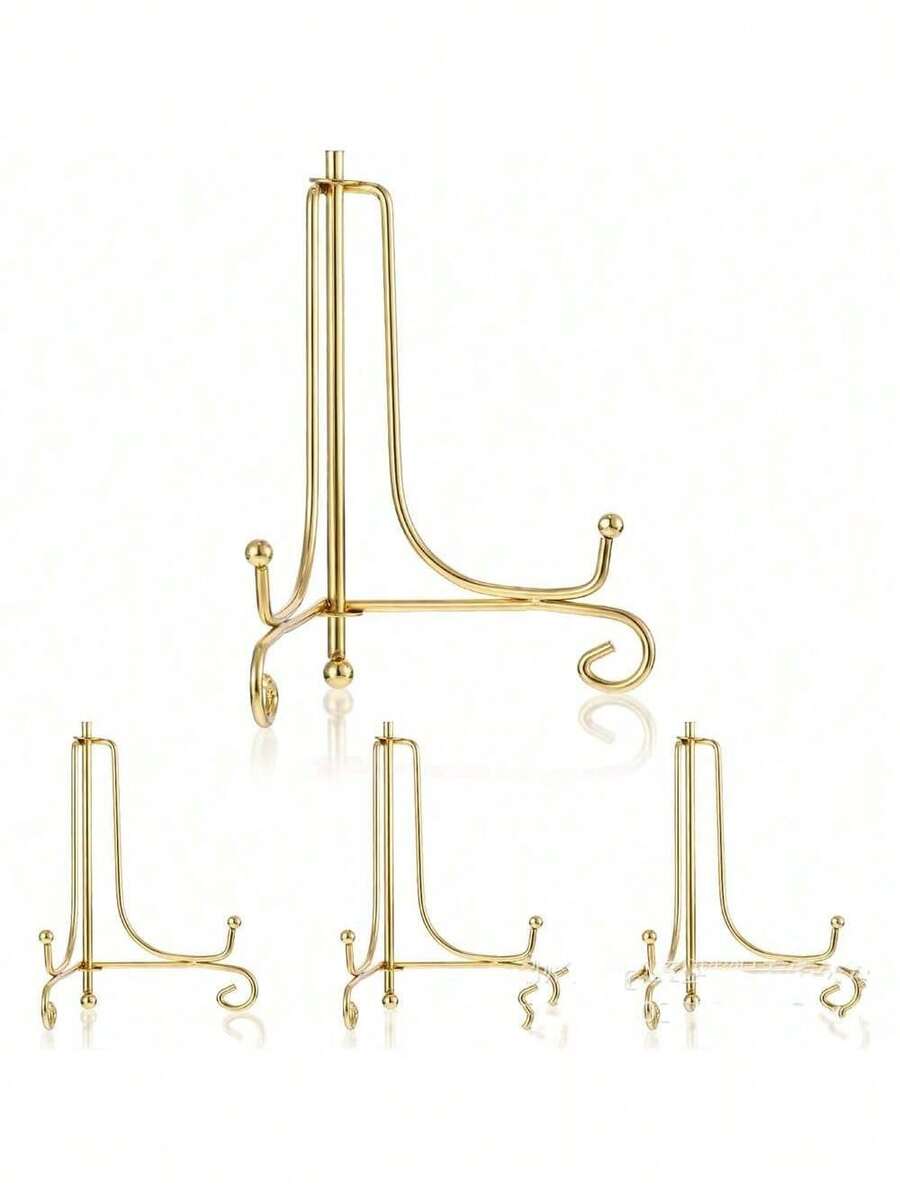 Foldable Iron Art Triangle Stand, European Style Simple Metal Display Stand For Tea Cake Photo Frame Plate Gifts Birthday Graduation - Gold - View 1