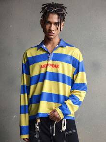AXEPEAK Herren Lässig Mode Straßen Blau & Gelb Polo Shirt