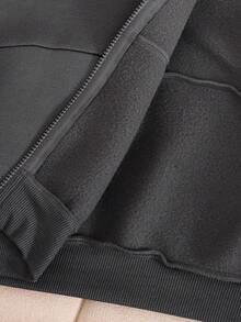 少女秋冬季保暖休闲时尚校园街头风运动卫衣外套，饰有涂鸦和爱心印花，拉链针织拼接短款连帽衫，搭配同款宽松直筒运动裤，两件套，深灰色返校套装 - 深灰色 - 查看 9