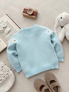 Blossori Young Girls' French Elegant Floral Pattern Front Button Knit Cardigan,Cozy Fall & Winter Styles, Children Cardigan, Kids Sweaters For Girls Button, Kids Cardigan, Blue Cardigan - Blue - View 6