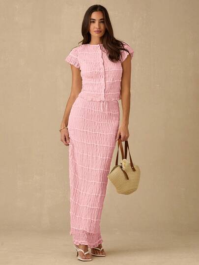 Enchnt Women's Elegant Solid Color Skirt, Suitable For Vacation