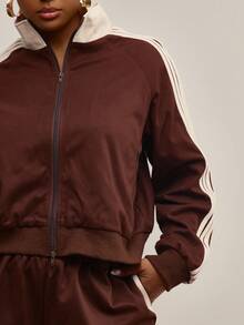 MUSERA Chaqueta de chándal con cremallera en el cuello y mangas a rayas de alto contraste, ideal para invierno, uso diario, linda, informal y cómoda - Multicolor - Ver 2