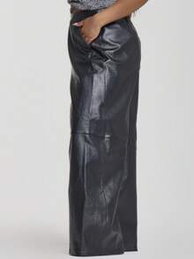 MUSERA Plus Wide Ballon Leg Faux Leather Trousers Cool Girl, Going Out, Sexy, Feraux Spring Summer Casual - Dark Grey - View 2