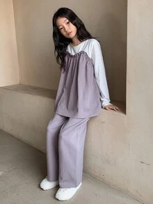 DAZY 2 件 Tween Girl 秋季服装 - 长袖 T 恤 + 裤子套装 - 紫色 - 查看 6