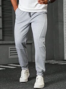 Manfinity CasualCool Pantaloni sportivi casual minimalisti da uomo con vita con cordoncino e tasche inclinate, pantaloni casual e maturi di colore grigio, in tessuto morbido e lavorato a maglia, pantaloni sportivi con tasche, comodi pantaloni sportivi da corsa e fitness, con polsini a costine, joggers grigi da uomo, pantaloni sportivi da uomo grigi