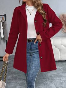EMERY ROSE Women's Elegant Casual Long Sleeve Overcoat - Burgundy - View 5