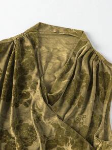 GlowEve 女式复古休闲花卉植绒褶皱吊带背心，夏季 - 薑色 - 查看 7