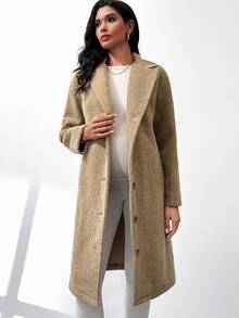 MaterniWear معطف أمومة 3 في 1 مع حزام قابل للإزالة، لون أحادي، طراز كاجوال للتنقل مع جيوب جانبية - قهوة بني - مشاهدة 3