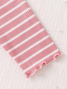 Girls' Sweet Pink Comfortable Cute 3D Bow Striped Cardigan Pajama Set - Multicolor - View 5