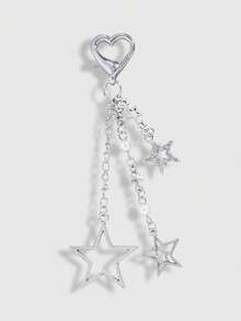ROMWE Kawaii 1pc Silver Rhinestone & Pearl Embellished Star Pendant Bag Charm Keychain, Simple & Stylish Gift For Women