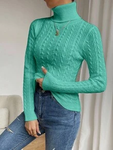 EMERY ROSE Jersey de cuello alto de unicolor y ajuste ceñido, otoño/invierno - verde menta - Ver 7