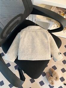 SHEIN 1pc Apricot Gray Woolen Long Sleeve Lapel Jacket, Casual Fashionable Street Style, Suitable For School And Everyday Wear, Spring & Winter