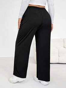 Shapeblank Plus Size Women's Apple-Shaped Body Black Lightweight & Breathable Ice Silk Knit Jogger Pants, Black Pants, Skin-Friendly Smooth Fabric, Solid Color Casual Loose Fit With Pockets & Drawstring Waist, Airport Outfit, Winter Pants For Women, Casual Outfits For Women