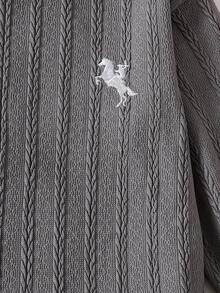 Genkimix Kids 少女韩版针织条纹袖口刺绣小马标志连衣裙 - 灰色 - 查看 6