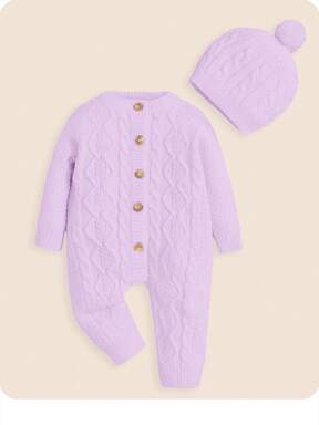 SHEIN Baby Casual Loose Long Sleeve Sweater Romper + Hat