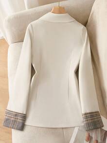 SHEIN 少女休闲时尚日常简约商务风格单扣西装外套，春秋季 - 杏色 - 查看 2