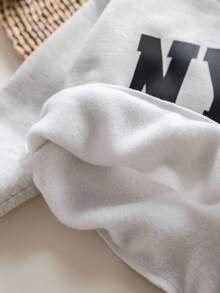 SHEIN 母女装休闲圆领字母印花长袖运动衫，保暖内衬，秋冬 - 米色 - 查看 5