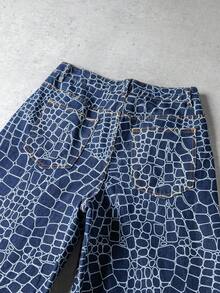 Manfinity Denimwave Premium American Snake Skin Print Cargo Jeans Baggy Regular Washed Thrashed Denim For Unisex - Blue - View 5