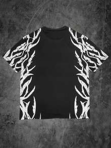 Manfinity Dauomo Men's Casual All-Over Print Loose Fit Round Neck T-Shirt, Comfortable & Versatile Pattern, Suitable For Everyday Wear - Black - View 2
