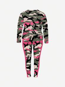 Maweii Plus Size Fashionable Camouflage Print Casual Women Long Sleeve Top And Pants 2 Pieces Set Fall - Black - View 2