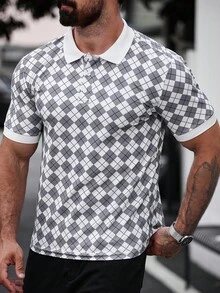 Manfinity Homme Camisa polo de moda casual para hombre, con estampado geométrico, camisa polo versátil - Blanco - Ver 5