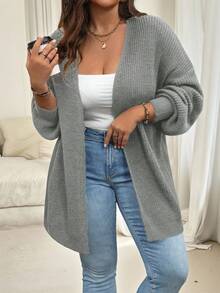 Vionelle 大码简约纯色纹理开衫，适合冬季 - 淺灰色 - 查看 1